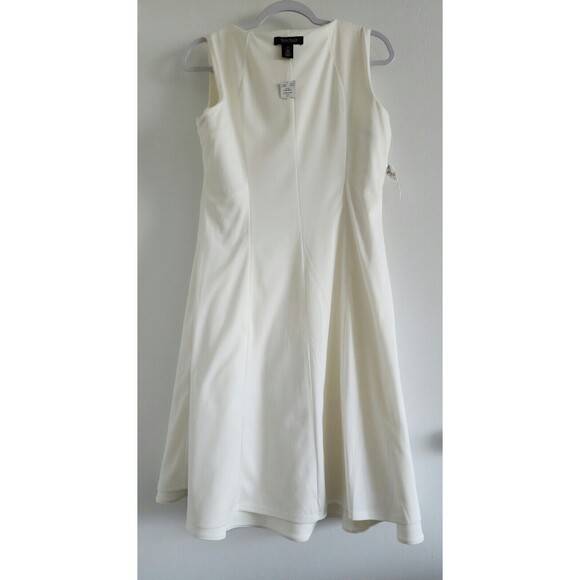 NWT WHBM Womens Sleeveless Zip Front Fit & Flare Dress Size 10 Ecru Ivory Lined - Picture 5 of 9